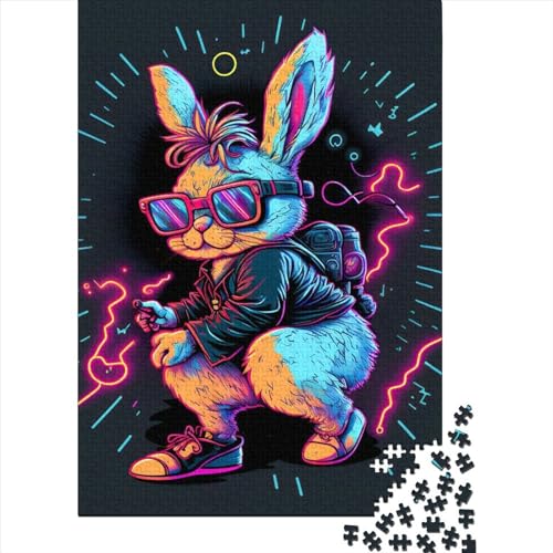 1000-teiliges Kaninchen-Neon-Puzzle, Schwierigkeitsgrad für Erwachsene, stärkt die Beziehungen zwischen Familienmitgliedern, 1000 Stück (75 x 50 cm) von GQmoney