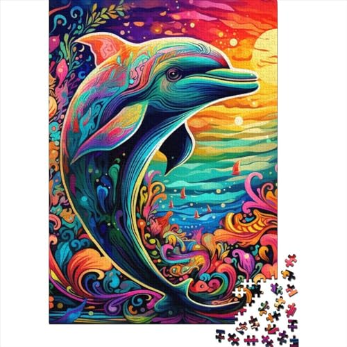 1000-teiliges Kunst-Delfin-Puzzle für Kinder, Holzpuzzle für Kinder und Jugendliche, nachhaltiges Puzzle | Spiele 1000 Teile (75 x 50 cm) von GQmoney