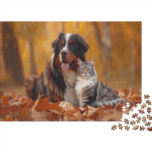 1000-teiliges Kuschelpuzzle mit Katze und Hund für Erwachsene, Holzpuzzle, Puzzles für Erwachsene, Lernspiel, Herausforderungsspielzeug, 1000 Stück (75 x 50 cm) von GQmoney