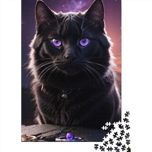 1000-teiliges Puzzle, Halloween, Schwarze Katze, kreatives quadratisches Puzzle für Erwachsene und Holzpuzzle, Spielzeug, Denkspiel, 1000 Teile (75 x 50 cm) von GQmoney