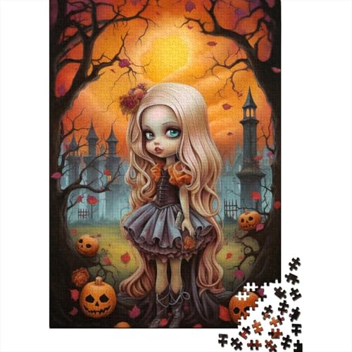 1000-teiliges Puzzle, Halloween-Cartoon-Mädchen, kreatives quadratisches Puzzle für Erwachsene, Holzpuzzle, Puzzle für Erwachsene, Lernspiel, Herausforderungsspielzeug, 1000 Stück (75 x 50 cm) von GQmoney