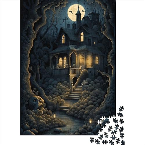 1000-teiliges Puzzle, Halloween-Schloss, kreatives quadratisches Puzzle für Erwachsene und Holzpuzzle, Lernspielzeug, 1000 Teile (75 x 50 cm) von GQmoney