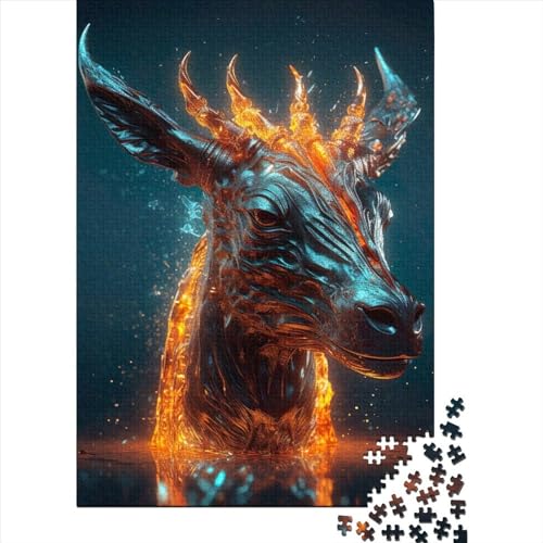 1000-teiliges Puzzle „Feuer und EIS, Hirsch“, Schwierigkeitsgrad: Puzzle, Lernspiele, Spielzeug, 1000 Stück (75 x 50 cm) von GQmoney