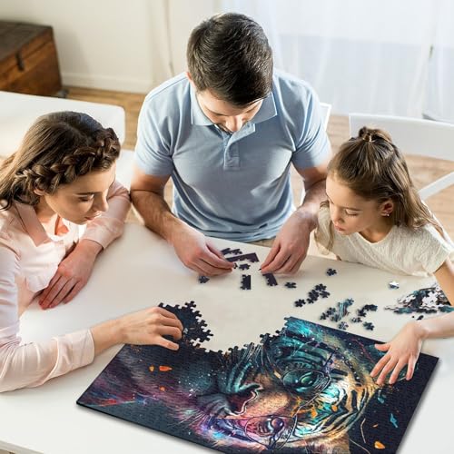 1000-teiliges Puzzle „Kosmischer Tiger mit Brille“, Puzzle zum Zusammenbauen, interaktives Familienspiel, 1000 Teile (75 x 50 cm) von GQmoney