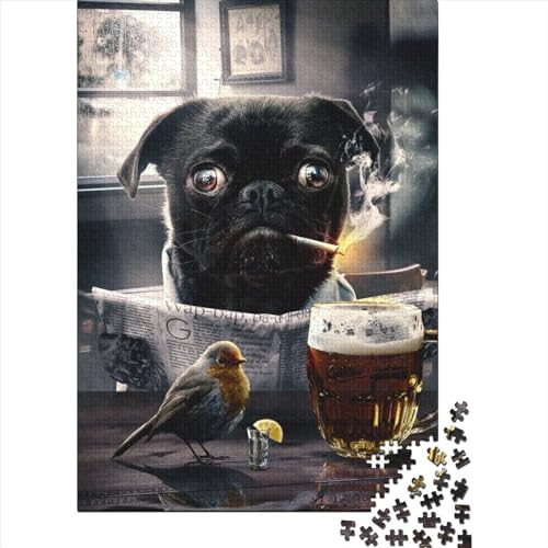 1000-teiliges Puzzle „Mops in Einer Kneipe“, Schwierigkeitsgrad: Puzzle, Lernspiele, Spielzeug, 1000 Stück (75 x 50 cm) von GQmoney