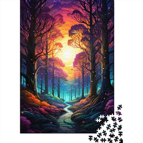 1000-teiliges Puzzle „Psychedelia in Dark Forest“ für Kinder, Holzbrett-Puzzle, Familien-Puzzlespiel, Stressabbau-Puzzle, 1000-teilig (75 x 50 cm) von GQmoney