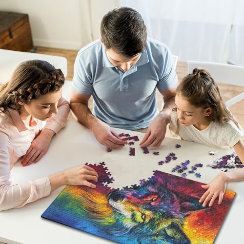 1000-teiliges Puzzle „Regenbogenwolf“, Puzzle zum Zusammenbauen, interaktives Familienspiel, 1000 Teile (75 x 50 cm) von GQmoney