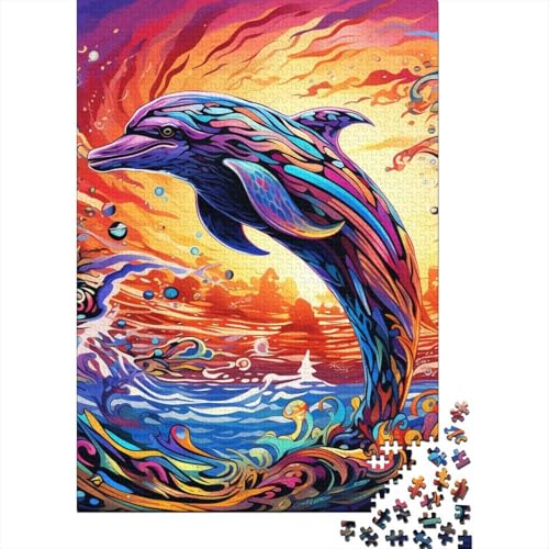 1000-teiliges Puzzle für Erwachsene, 1000-teiliges psychedelisches Delfin-Puzzle für Teenager, Holzbrett-Puzzle, Spielzeug, Denkspiel, 1000 Teile (75 x 50 cm) von GQmoney