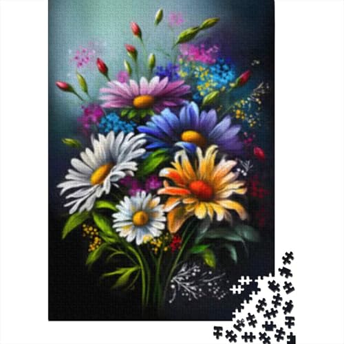 1000-teiliges Puzzle für Erwachsene, Bunte Blumen, quadratisches Puzzle für Erwachsene und Holzpuzzle, Lernspiel, Herausforderungsspielzeug, 1000 Teile (75 x 50 cm) von GQmoney