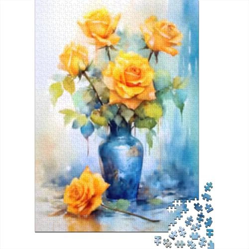 1000-teiliges Puzzle für Erwachsene, Puzzle mit gelbgoldenen Rosen, quadratisches Puzzle für Erwachsene und Holzpuzzle, Lernpuzzle, Familienspiel, 1000 Teile (75 x 50 cm) von GQmoney