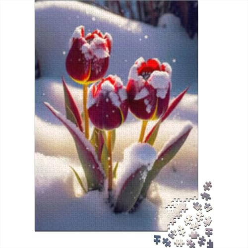 1000-teiliges Puzzle für Erwachsene, rote Tulpen, Blumen, quadratisches Puzzle für Erwachsene und Holzpuzzle, Lernspiel, Herausforderungsspielzeug, 1000 Teile (75 x 50 cm) von GQmoney