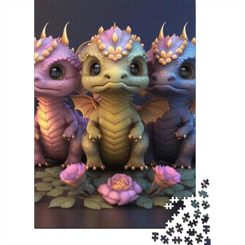 1000-teiliges Puzzle für Erwachsene und süße Baby-Drachen-Puzzles für Erwachsene und Holzpuzzles, Lernspiele für Erwachsene und 1000 Teile (75 x 50 cm) von GQmoney