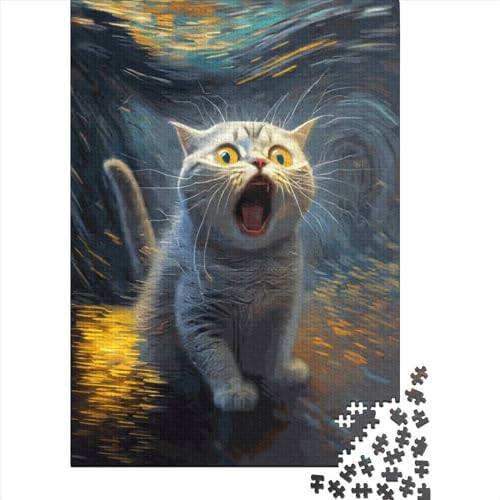 1000-teiliges Puzzle für Kinder, 1000 Teile, lustiges Van-Gogh-Katzen-Puzzle für Teenager, Holzbrett-Puzzle, Spielzeug, Denkspiel, 1000 Teile (75 x 50 cm) von GQmoney