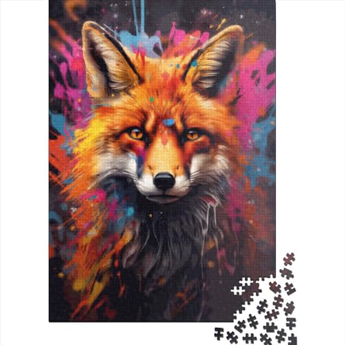 1000-teiliges Puzzle für Kinder, 1000-teiliges Graffiti-Splatter-Fuchs-Puzzle für Teenager, Holzbrett-Puzzle, Spielzeug, Denkspiel, 1000 Teile (75 x 50 cm) von GQmoney