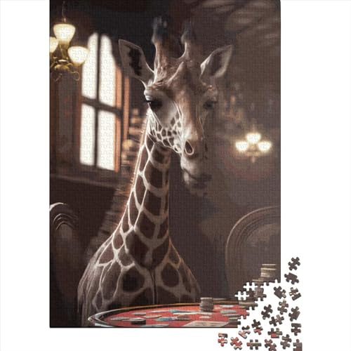 1000-teiliges Puzzle für Kinder, 1000-teiliges Poker-Giraffe-Puzzle für Teenager, Holzbrett-Puzzle, Spielzeug, Denkspiel, 1000 Teile (75 x 50 cm) von GQmoney