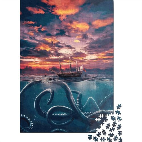 1000-teiliges Puzzle für Kinder, 1000-teiliges Puzzle „Oktopus-Angriff“ für Teenager, Holzbrett-Puzzle, Spielzeug, Denkspiel, 1000 Teile (75 x 50 cm) von GQmoney