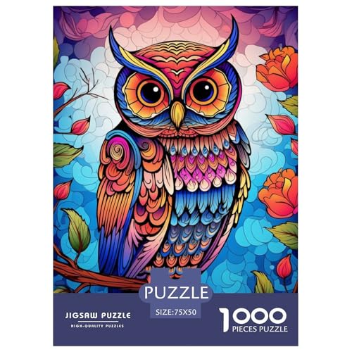 1000-teiliges Puzzle für Kinder, Bunte Eulenkunst, Puzzle-Sets für Familienpuzzle, Brain Challenge-Puzzle, 1000-teilig (75 x 50 cm) von GQmoney