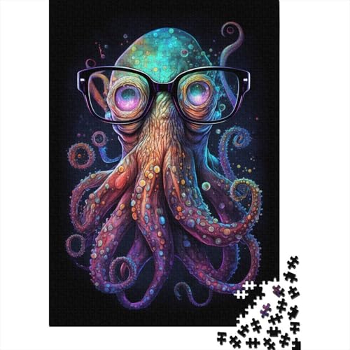 1000-teiliges Puzzle für Kinder, Oktopus mit Brille, quadratische Puzzles für Kinder und Holzbrettpuzzles, Lernspiel, Herausforderungsspielzeug, 1000 Teile (75 x 50 cm) von GQmoney