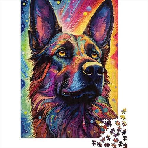 1000-teiliges Puzzle für Kinder, bunter Psychedelischer Deutscher Schäferhund, 111112, 1000 Geschenke-Puzzles, Entspannungspuzzles, Teenager-Puzzle, 1000-teilig (75 x 50 cm) von GQmoney