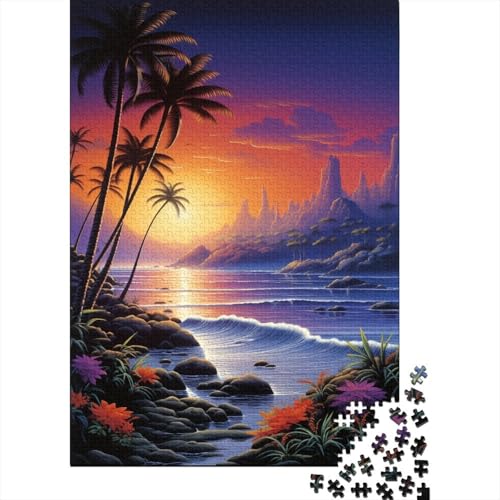 1000-teiliges Puzzle für Kinder, schöne Strandlandschaft, quadratisches Puzzle für Kinder und Holzbrettpuzzle, Lernspiel, Herausforderungsspielzeug, 1000 Stück (75 x 50 cm) von GQmoney