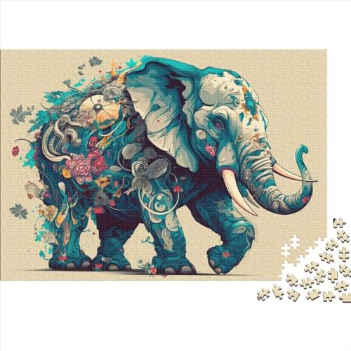 1000-teiliges Puzzle im Cartoon-Stil mit Elefantenmotiv für Erwachsene, Puzzles für Erwachsene, Puzzles, einzigartige Heimdekoration und Geschenke, 1000 Stück (75 x 50 cm) von GQmoney