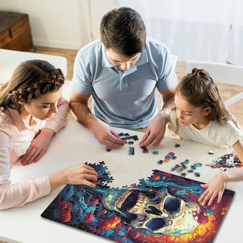 1000-teiliges Puzzle mit Fantasie-Totenkopf für Kinder, Holzbrett-Puzzle, Familien-Puzzlespiel, Stressabbau-Puzzles für Kinder, 1000-teilig (75 x 50 cm) von GQmoney