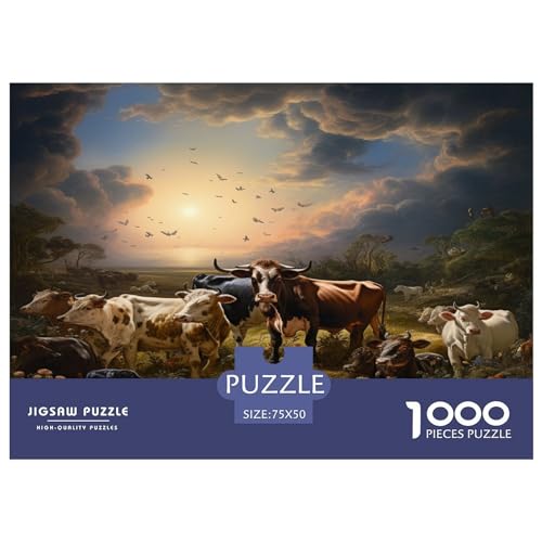 1000-teiliges Puzzle mit Stiermotiv für Erwachsene, schwierige Puzzles, Holzpuzzles, Denksportaufgaben für Erwachsene, 1000-teilig (75 x 50 cm) von GQmoney