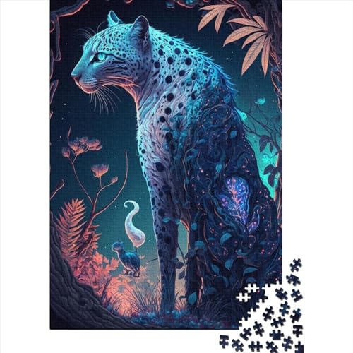 1000-teiliges Puzzle mit Tierkunst-Leopardenmotiv, für Kinder und Jugendliche, Holzpuzzle, Lernspiel, Herausforderungsspielzeug, 1000 Stück (75 x 50 cm) von GQmoney