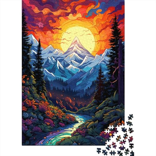 1000-teiliges Puzzle mit farbenfrohen, schönen Bergen für Kinder und Jugendliche, Holzbrett-Puzzle, Spielzeug, Denkspiel, 1000-teilig (75 x 50 cm) von GQmoney