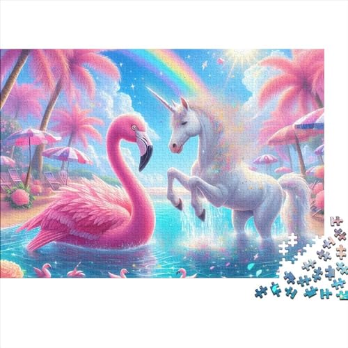 1000-teiliges Puzzle mit rosa Flamingo und Einhorn für Erwachsene, Puzzles, Lernspielzeug, 1000 Stück (75 x 50 cm) von GQmoney