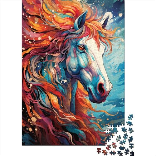 1000-teiliges Puzzlespiel „Psychedelisches Pferd“, quadratisches Holzpuzzle, Lernspielzeug, Puzzle, einzigartige Herausforderungsspiele, 1000 Teile (75 x 50 cm) von GQmoney