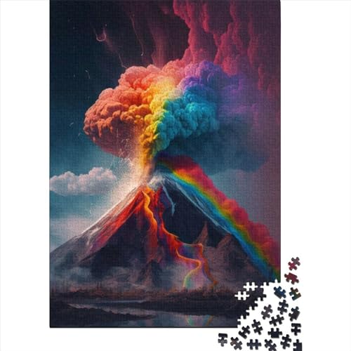 1000-teiliges Regenbogen-Vulkan-Puzzle für Erwachsene Teenager, Holzpuzzles, Puzzles für Erwachsene, Lernspiel, Herausforderungsspielzeug, 1000 Stück (75 x 50 cm) von GQmoney