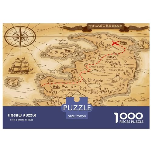 1000-teiliges Schatzkarten-Puzzle für Erwachsene, schwierige Puzzles, Holzpuzzles, Lernspiel, Herausforderungsspielzeug, 1000-teilig (75 x 50 cm) von GQmoney