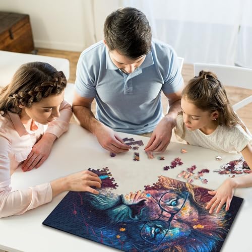 1000-teiliges rechteckiges Puzzle für Kinder, Löwe mit Brille, kreatives Puzzle, Herausforderungsspielzeug, Puzzles für Kinder, 1000 Stück (75 x 50 cm) von GQmoney