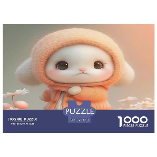 1000-teiliges süßes Kaninchen-Puzzle für Erwachsene Teenager, Holzpuzzle, Puzzle für Erwachsene, Lernspiel, Herausforderungsspielzeug, 1000 Stück (75 x 50 cm) von GQmoney