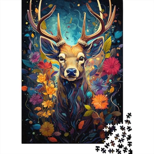 300-teiliges, farbenfrohes, psychedelisches Hirsch-Tier-Puzzle für Kinder und Jugendliche, Holzbrett-Puzzle, Spielzeug, Denkspiel, 300 Teile (40 x 28 cm) von GQmoney