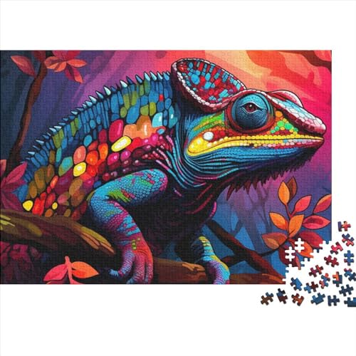 300-teiliges Kunst-Chamäleon-Puzzle für Erwachsene, Holzpuzzles, Puzzles für Erwachsene, Lernspiel, Herausforderungsspielzeug, 300 Stück (40 x 28 cm) von GQmoney