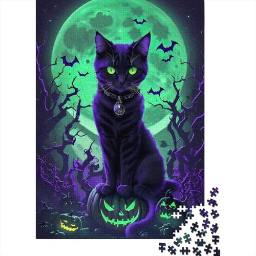 300-teiliges Puzzle, Halloween-Puzzle mit schwarzer Katze, für Erwachsene, Holzpuzzle, Lernspiele für Erwachsene und 300 Teile (40 x 28 cm) von GQmoney