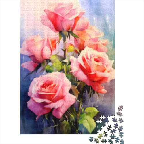 300-teiliges Puzzle, rosa Rosen, Holzpuzzle, Familienaktivität, 300 Teile (40 x 28 cm) von GQmoney