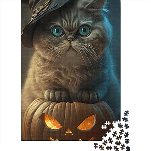 300-teiliges Puzzle „Halloween-Katze“ für Erwachsene, Holzpuzzle, Lernspielzeug, 300 Stück (40 x 28 cm) von GQmoney