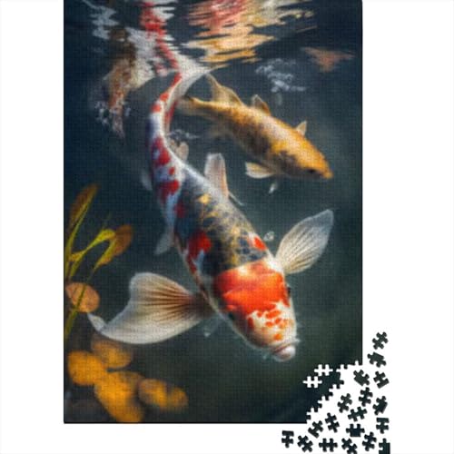 300-teiliges Puzzle „Koi-Fisch, friedliche Gewässer“, kreatives quadratisches Puzzle für Erwachsene und Holzpuzzle, Lernspielzeug, 300 Teile (40 x 28 cm) von GQmoney