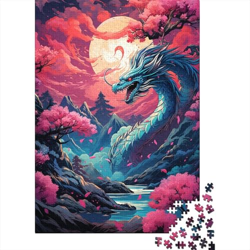 300-teiliges Puzzle „Sakura-Drache im Mondlicht“ für Kinder und Jugendliche, Holzbrett-Puzzle, Spielzeug, Denkspiel, 300 Teile (40 x 28 cm) von GQmoney