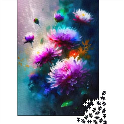 300-teiliges Puzzle für Erwachsene, buntes Blumengemälde, quadratisches Puzzle für Erwachsene und Holzpuzzle, Lernpuzzle, Familienspiel, 300 Teile (40 x 28 cm) von GQmoney