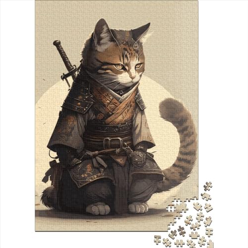 300-teiliges Puzzle für Kinder, 300-teiliges Samurai-Katzen-Puzzle für Teenager, Holzbrett-Puzzle, Spielzeug, Denkspiel, 300 Teile (40 x 28 cm) von GQmoney