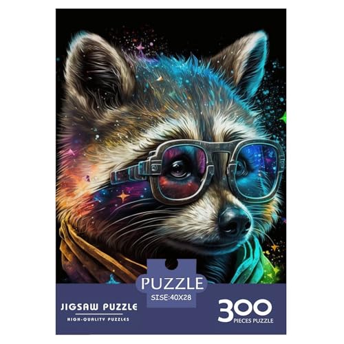 300-teiliges Puzzle für Kinder, kosmischer Waschbär mit Brille, Puzzle für Erwachsene, Familienunterhaltungsspielzeug, 300 Stück (40 x 28 cm) von GQmoney