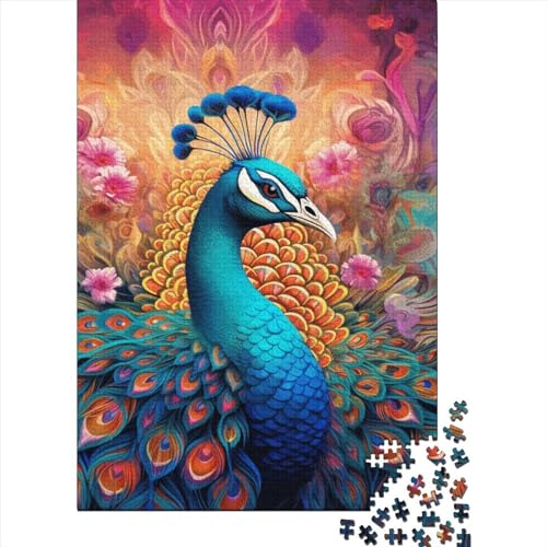 300-teiliges Puzzle mit Tiermotiven und Pfauenmotiv, Holzpuzzle für Kinder, Lernspiel, Puzzles für Erwachsene und Teenager, 300 Teile (40 x 28 cm) von GQmoney