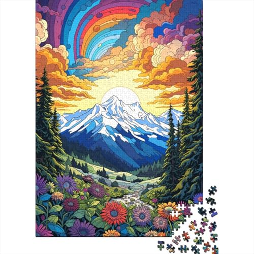 300-teiliges Puzzle mit farbenfrohen Sonnenuntergangs- und Bergmotiven für Kinder, 300-teiliges, schwieriges, herausforderndes, kreatives Holzpuzzle als Geschenk, 300 Teile (40 x 28 cm) von GQmoney