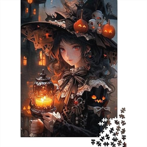 300-teiliges Puzzlespiel, Halloween-Cartoon-Mädchen-Puzzle für Erwachsene, Holzpuzzle, Lernspiel, Herausforderungsspielzeug, 300 Stück (40 x 28 cm) von GQmoney