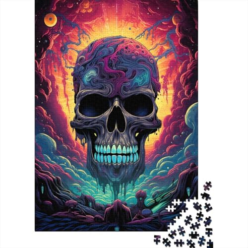 300-teiliges Puzzlespiel mit farbenfrohem psychedelischem Totenkopf in Silber. Kreative Holzpuzzles. Gutes Geburtstagsgeschenk für Kinder, Eltern und Freunde. 300 Stück (40 x 28 cm) von GQmoney