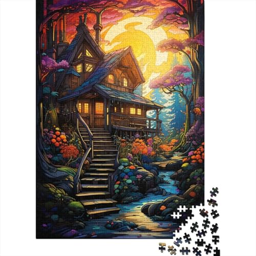 300-teiliges farbenfrohes psychedelisches Sommerhaus-Puzzle für Kinder und Jugendliche, Holzbrett-Puzzle, Spielzeug, Denkspiel, 300 Teile (40 x 28 cm) von GQmoney